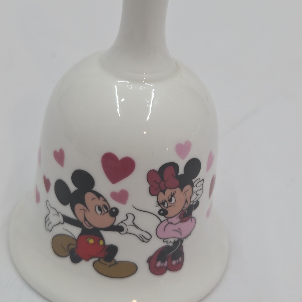 VTG Disney Mickey Minnie Valentine Hearts Bone China‎ Bell Japan